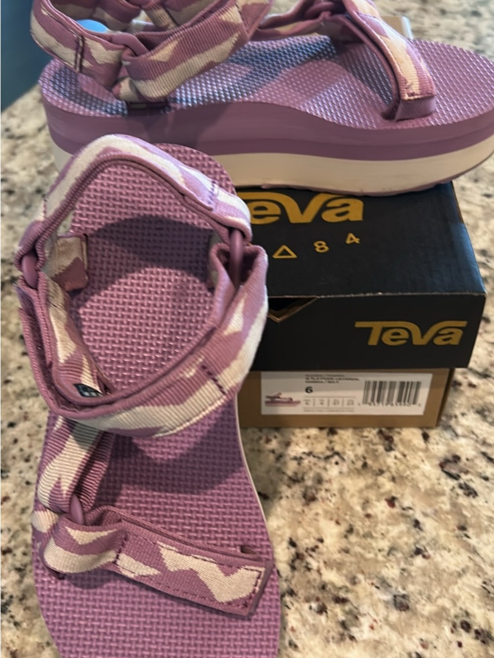 Teva Purple and Cream Platform Sandals